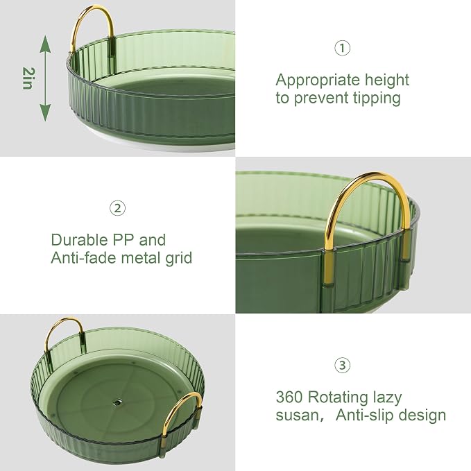 YCIA&DONE 360 Rotating Makeup Organizer and Storage for Vanity Countertop 3 Tiers, High Capacity Cosmetic Skincare Perfume Organizers for Dresser Bathroom Lazy Susan (Vintage Green)