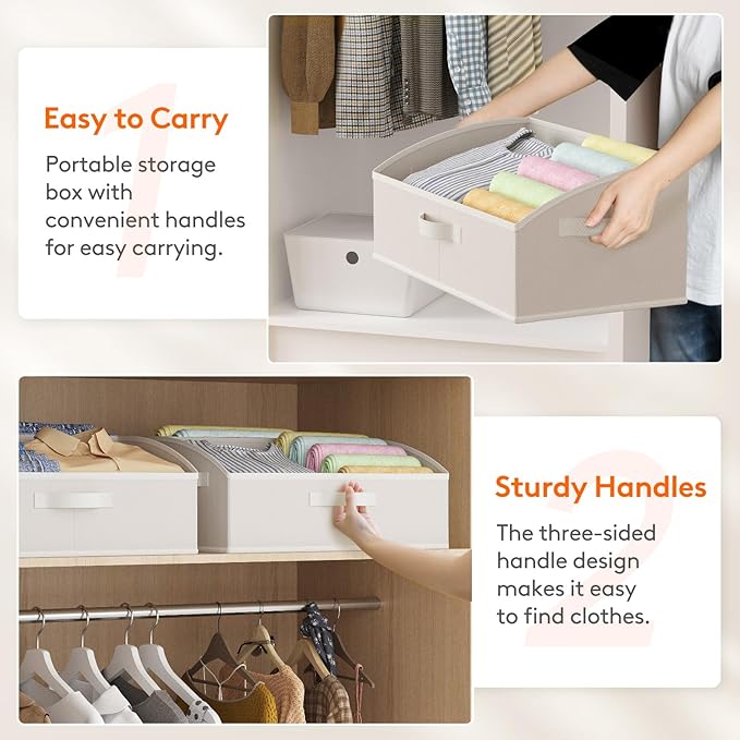 Lifewit Trapezoid Closet Storage Bins for Shelf, 6 Packs Non-woven Closet Organizer Baskets with Handles, Foldable Clothes Containers Boxes for Clothing, Book, Purse, 23L, Extra Large, White