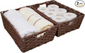 Onlytak Large Wicker Storage Basket, Metal Frame, Set of 2, Washable Waterproof, 15" x 10.3" x 5.2", Brown Color, Woven Basket for Pantry, Toilet, Bathroom, Bedroom, Patio