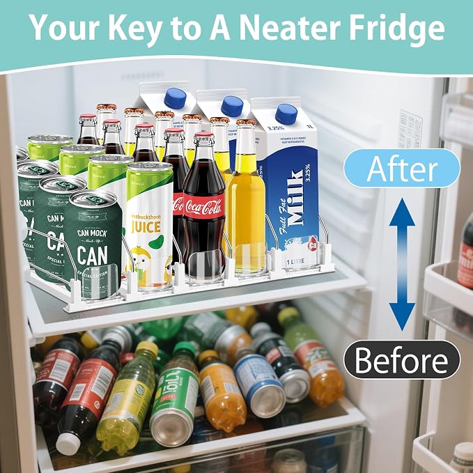 Drink Organizer for Fridge, 5 Row Automatic Pusher Glide, Adjustable Width Soda Can Dispenser for Refrigerator-Holds up to 25 Cans