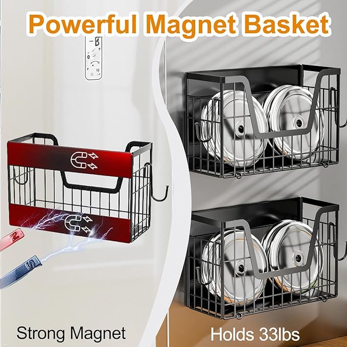 Magnetic Basket for Refrigerator Door,Magnetic Fridge Shelf Storage - 2pc | Versatile Produce & Vegetable Storage Container,Pantry Organizer & Holder,Large Capacity Basket for Kitchen,Cabinet,Pantry