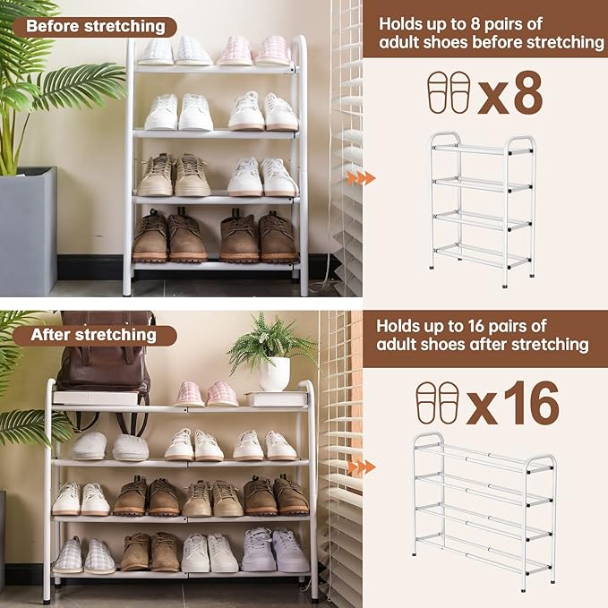 Gonfoam Shoe Rack for Closet, Expandable Shoe Organizer Storage Shelf, Adjustable Metal Free Standing Small Closet Shoe Rack for Entryway, Doorway (4-Tier Black)