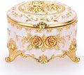 Hipiwe Vintage Round Jewelry Box Small Trinket Storage Organizer Box Gold Metal Chest Ring Case Treasure Box Keepsake Box Earrings Necklace Storage Box Gift for Women, Small