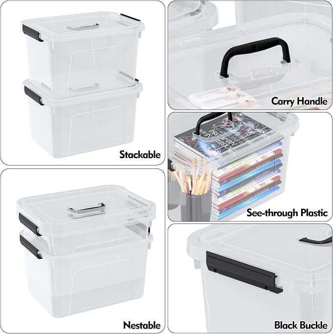 10 Liters Clear Boxes with Handles, Plastic Storage Tote Set of 6