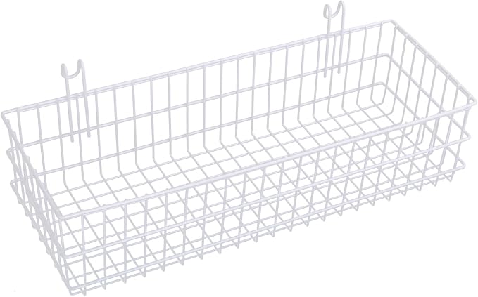 Kaforise Hanging Basket for Wire Wall Grid Panel, Multi-function Wall Storage and Display Basket, Flower Pots Shelf Balcony Plant Storage Holder, Extra Large Size, White Painted