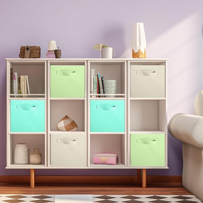 ShellKingdom Storage Bins, Foldable Fabric Storage Cubes And Cloth Storage Organizer Drawer For Closet And Toys Storage, 6 Pack (Beige+Green+Mint Green)