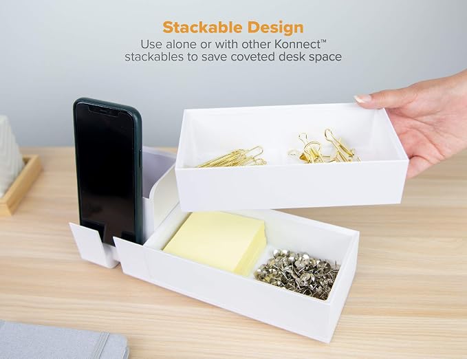 Bostitch Office Konnect Desk Organizer Accessory Tray, Wide, Stacks for Desktop Storage, White (Pack of 6)