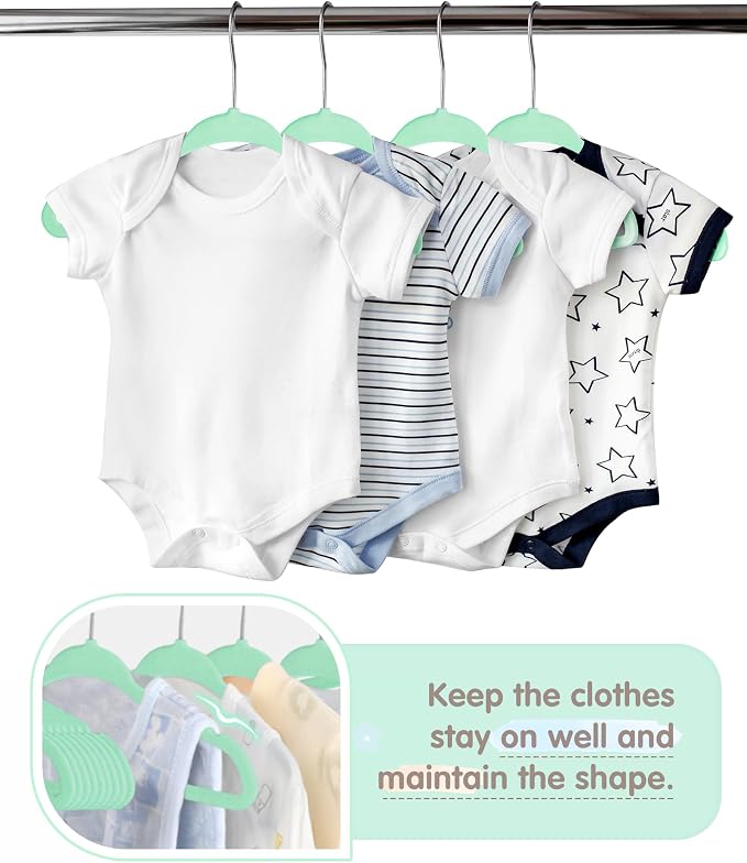 VIS'V Velvet Baby Hangers with 6 Pcs Dividers, 11 Inch, Mint Green, 30 Pcs | Compact Size, Non Slip, Infant Toddler Nursery Closet Organization
