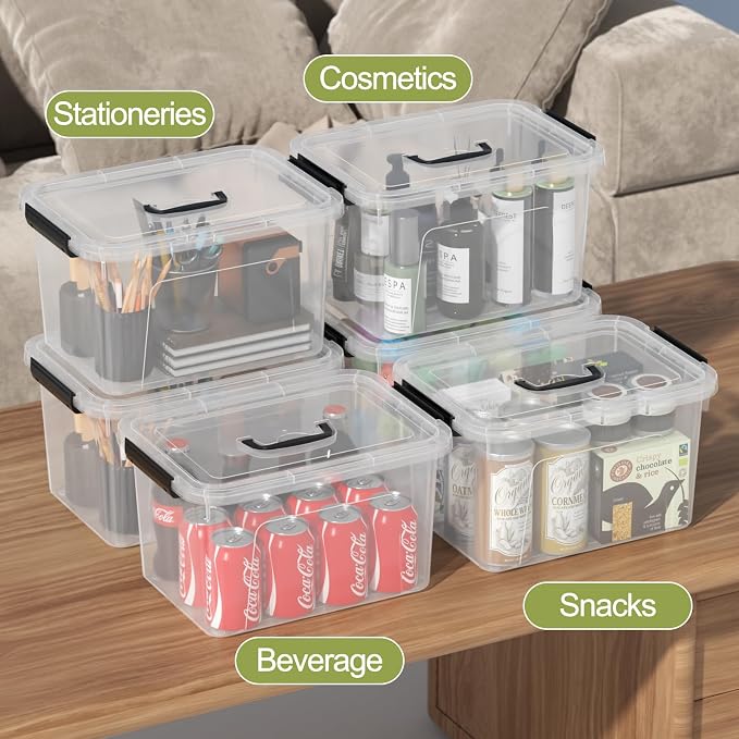10 Liters Clear Boxes with Handles, Plastic Storage Tote Set of 6