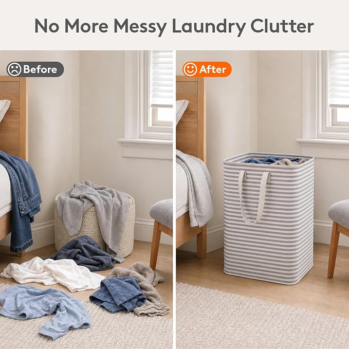 Lifewit 2 Pack Laundry Basket 80L Each, Collapsible Clothes Hamper with Reinforced Handles, Freestanding Waterproof Design for Bedroom and Laundry Room, Grey 160L Total