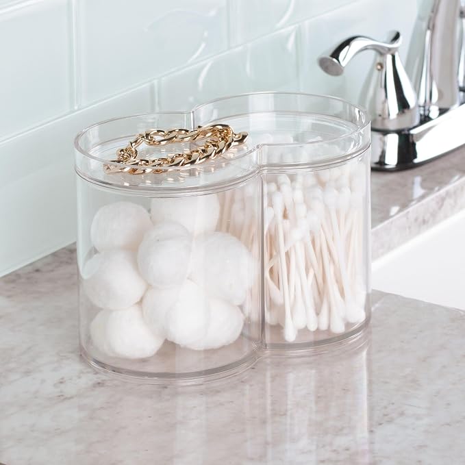 iDesign Round Plastic Canister Cosmetic Organizer with Top Tray Lid for Added Storage, The Clarity Collection – 6.12” x 3.62” x 4.35”, Clear