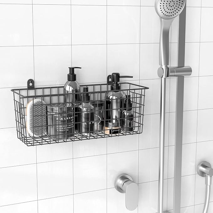 MaraFansie Extra Large Hanging Wall Basket 4-Pack Wall Mounted Wire Basket Cabinet Storage Bin Organizer Wall Shelves Farmhouse Decor for Home Kitchen Bathroom, Black