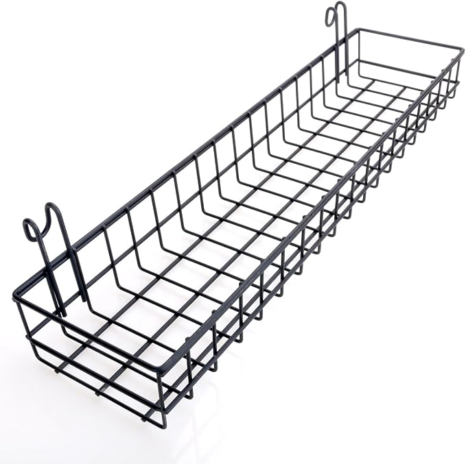 Kaforise Hanging Basket for Wire Wall Grid Panel, Multi-Function Wall Storage and Display Basket, Medium Size, Black Painted