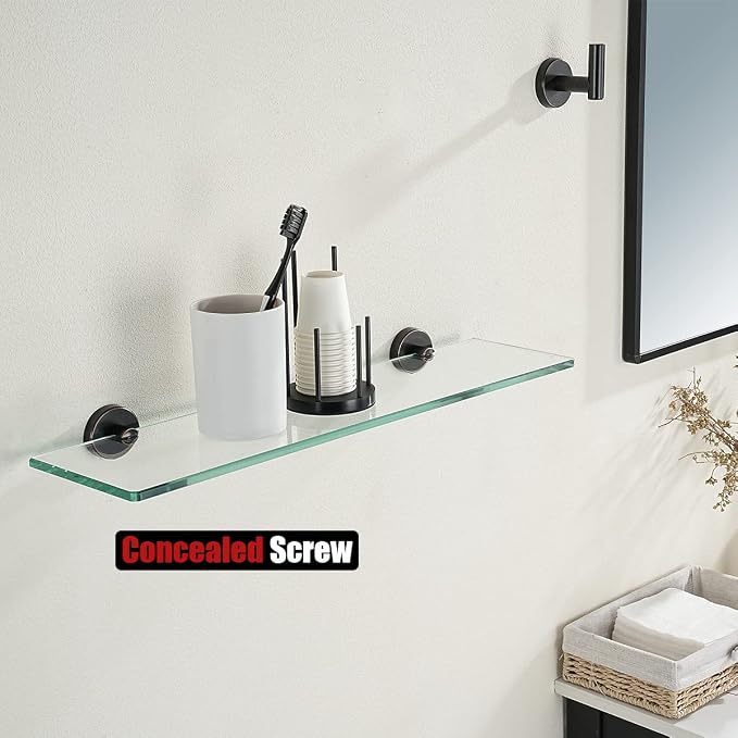 JQK Bathroom Glass Shelf Oil Rubbed Bronze, Tempered Glass Shower Storage 20 by 5 inches, 304 Stainless Steel ORB Wall Mount, TGS101L20-ORB