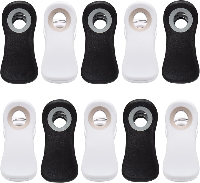 All Purpose Magnetic Clips - Chip & Bag Clips, Refrigerator Magnets for Bread, Snack & Food Bags (Pack of 10, Black & White Colors)
