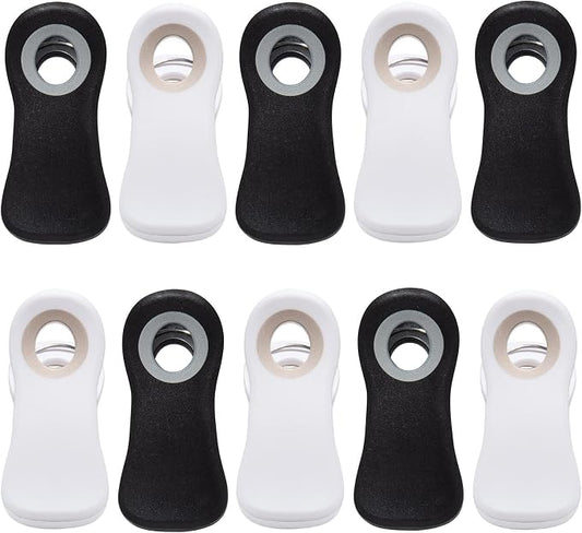 All Purpose Magnetic Clips - Chip & Bag Clips, Refrigerator Magnets for Bread, Snack & Food Bags (Pack of 10, Black & White Colors)