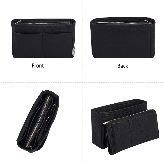 Vercord Felt Organizer Insert For Purse Handbag Tote Bag In Bag Inside Shaper Divider Neo Black Slender Medium