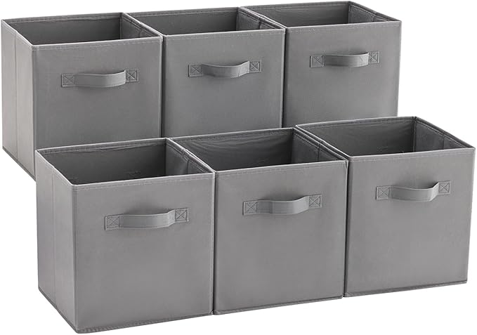 MAX Houser 6 Pack Foldable Fabric Storage Bins with Handles - Ideal for Closet Organization, Bedroom (Grey, 10.5"x10.5"x11")