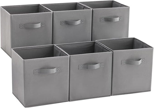 MAX Houser 6 Pack Foldable Fabric Storage Bins with Handles - Ideal for Closet Organization, Bedroom (Grey, 10.5"x10.5"x11")