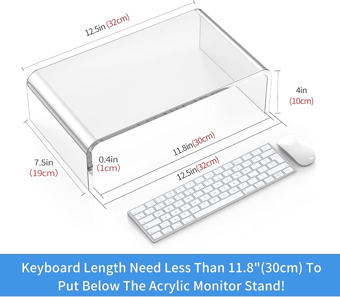 Acrylic Monitor Stand Riser L12.5''xW7.5''xH4'' Acrylic Laptop Stand Riser Clear Computer & Laptop Stand for Desk, Compatible with All Notebooks and Monitor, Decoration for Office & Home