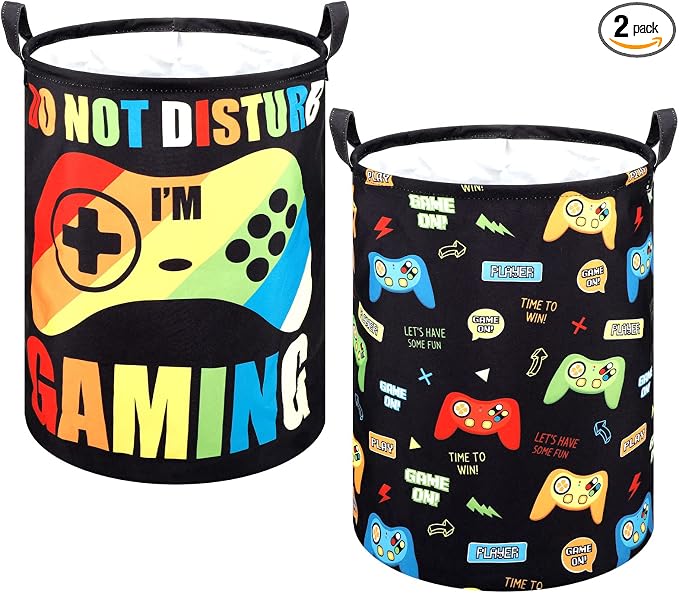 Zhehao 2 Pcs Gamer Laundry Basket Boys Kids Laundry Hamper Gamer Room Decor Gaming Storage Basket Hamper Clothes Organizer Nursery Toy Storage Bin for Gifts Bedroom Bathroom Decoration(Classic)