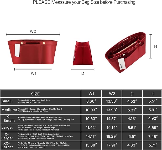 ZTUJO Purse Organizer Insert For Handbags, Silky Bag Organizer With 2 Zippers For Speedy Neverful Tote and More (Red, X-Large)