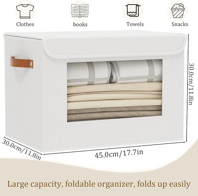 Storage Box for Shelves,White Basket,17.7x11.8x11.8In,3Pack | Sturdy Storage Baskets with Lids,Shelf Boxes with Handles and Window,Fabric Closet Containers,Decorative Drawer Bins for room