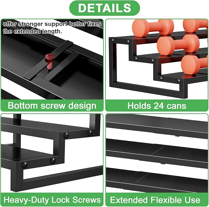 Dmevkic 3-Tier Expandable Can Organizer for Pantry,Adjustable 15''-25'' Metal Can Organizer Holds Up to 24 Cans,Can Holder for Pantry Kitchen Cabinet Countertop,Black