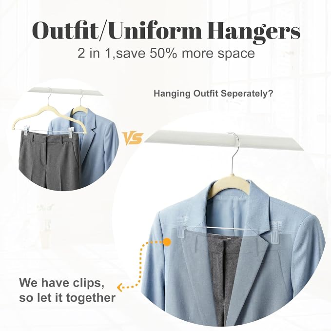 HOUSE DAY Velvet Skirt Hangers 36 Pack, Beige Hangers with Adjustable Clips | Space Saving Slim Felt Pant Hanger, Heavy Duty Shorts Hanger, Non Slip Clip Hangars for Pants, Skirts, Shorts, Outfit
