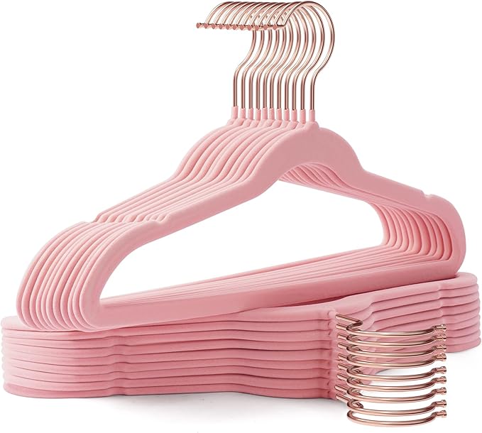Kids Hangers 50 Pack,14 Inch Kids Velvet Hangers Slim & Space-Saving,Baby Clothes Hangers with 360 Swivel Hook,Heavy Duty Hanger for Infant & Childrens Coats, Pants,and Dress (Pink)