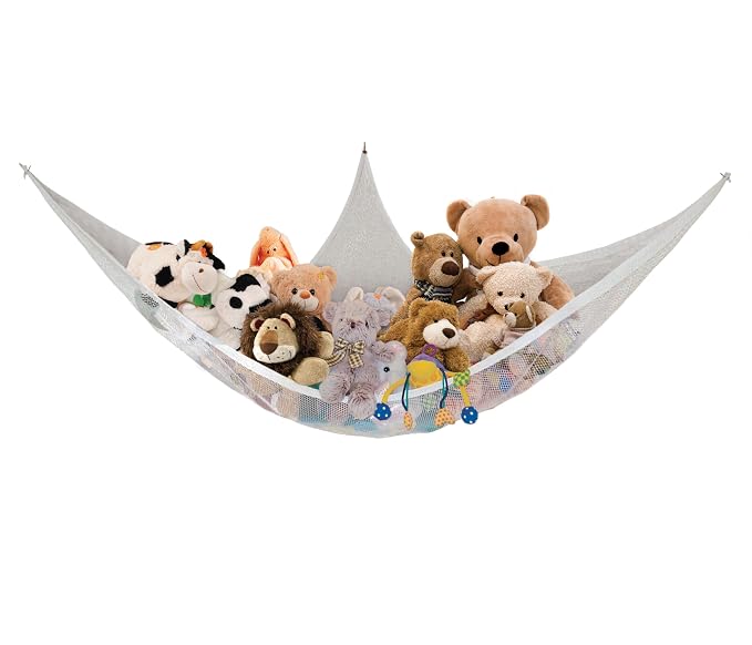 Dreambaby Super Corner Toy Hammock Net Organizer - with Stuffed Animal Toy Chain Hanger - 6ft Long - Holds up to 10lbs Maximum Weight - White - Model F605