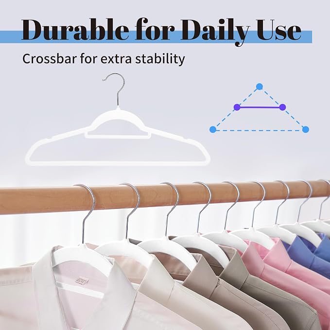 Smartor Velvet Hangers 20 Pack, White Space Saving Hanger with Tie Bar | Non-slip Felt, Shoulder Notches and 360° Hooks Keep Suits, Dresses and Pants Secure for Closet Organized, Holds up to 10 lb