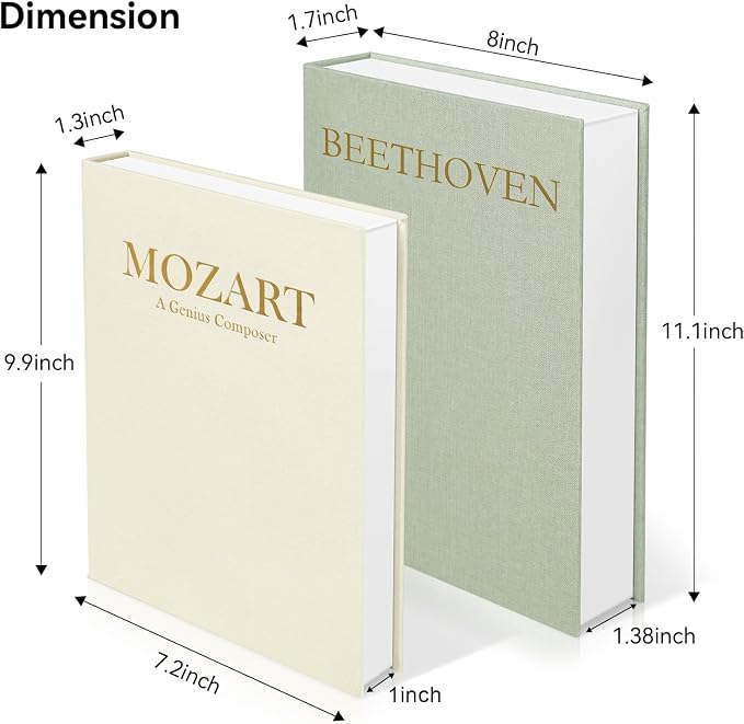 1DOT2 Decorative Books Set of 2, Sage-Beige-Musician | Coffee Table Home Decor, Living Room Decoration, Photo Storage, Keepsake Box