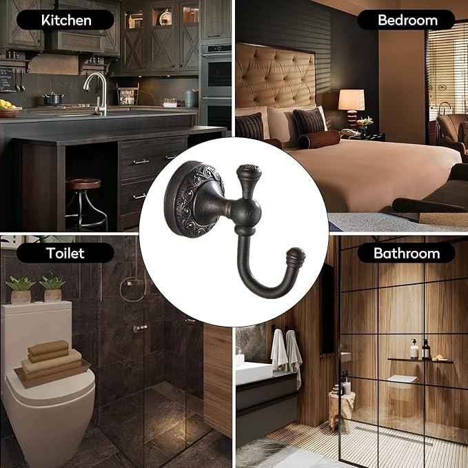 Leyden Brass Towel Hooks, Oil Rubbed Bronze Robe Hooks Antique for Bathroom Cloakroom Kitchen