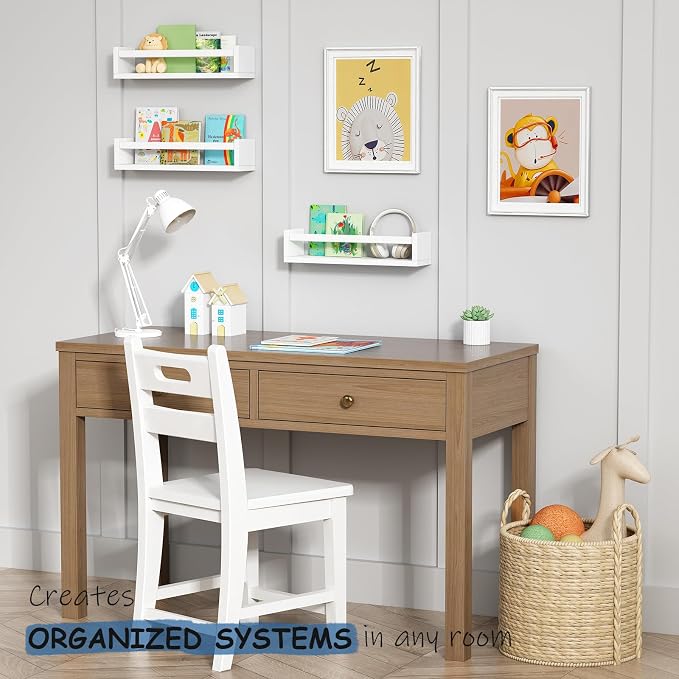 Harwaya White Nursery Floating Book Shelves for Wall Set of 3, Kids Wall Shelves for Baby Room Bedroom, Modern Hanging Bookshelf for Baby Toddler Children Girls Boys Decor and Toys Books Storage