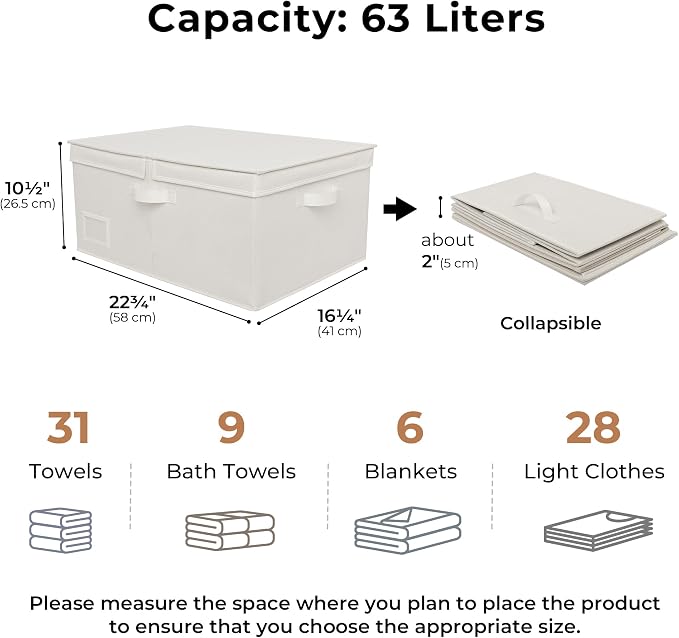 GRANNY SAYS Fabric Storage Bins with Lids, Decorative Storage Boxes, Closet Basket for Shelves, Extra Large Storage Bins for Clothes, Toy Storage Chest, Ivory, 2-Pack