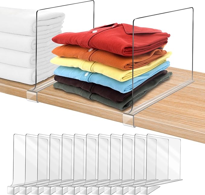 Acrylic Shelf Dividers for Closet Organization 16Pack Closet Shelf Divider Closet Dividers for Shelves Shelf Organizer for Closet Shelf Organizer for Wood Closet Separator Clear