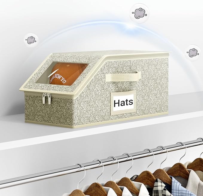 AOODA 2 PCS Stackable Hat Storage for Baseball Caps, Holds up to 24 Caps Hat Organizer for Closet, Sturdy Snapback Boxes for Men with Cardboard, Yellow