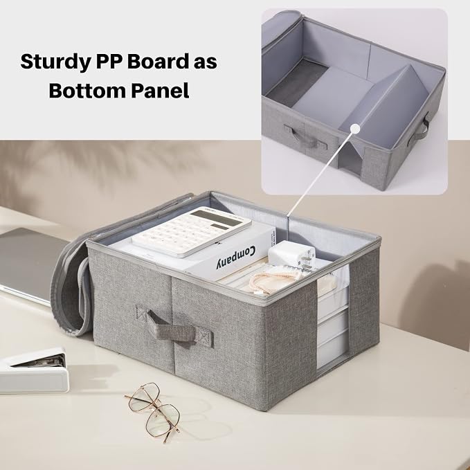Under Bed Storage with Clear window/ 600D Sturdy Fabric, Underbed Storage Containers Bags for Clothes, Clothing, Blanket, Comforters Organizer (M（13.7x11x7in） for 8-10 T shirts, Light grey)