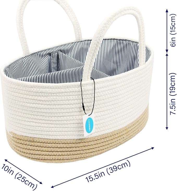 Casaphoria Caddy Organize Woven Cotton Rope Basket Caddy with Removable Inserts Towels, Portable Soft Baskets, White and Yellow