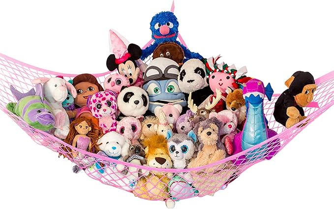 Stuffed Animal Hammock, Large | Corner Stuffed Animal Storage & Plushie Net | Toy Hammock for Stuffed Animals | Holds 12lbs | Easy Hang, All Hardware Included | Pink Bedroom Decor | by Lilly's Love