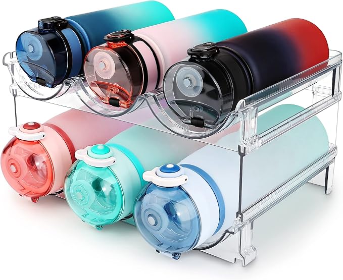 spospo Water Bottle Organizer for Cabinet, Water Bottle Storage Organizer, 2 Packs Water Bottle Storage Rack, Water Bottle Holder for Cabinet, Stackable Water Bottle Storage Rack