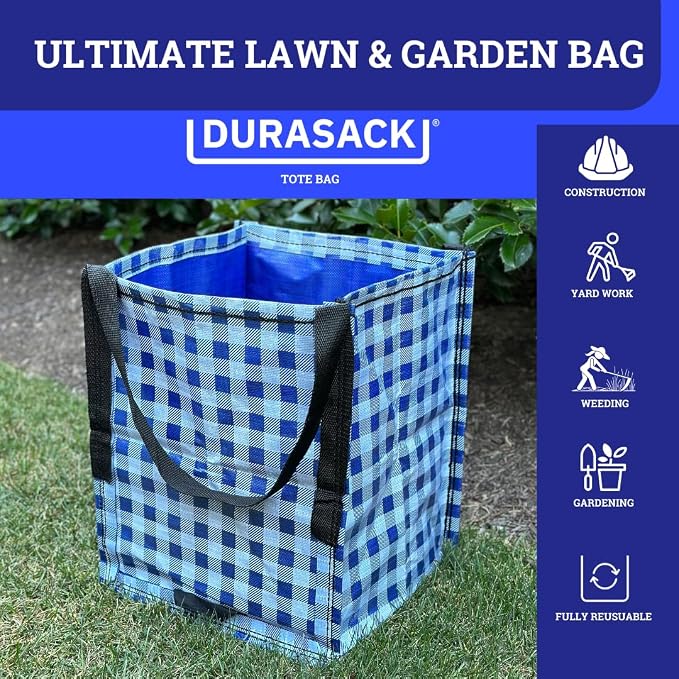 DURASACK Heavy Duty Storage Tote Bag 22-Gallon Rugged Woven Polypropylene Moving Bag, Reusable Self-Standing Design, Holds up to 500 Pounds, Single, Gingham Blue