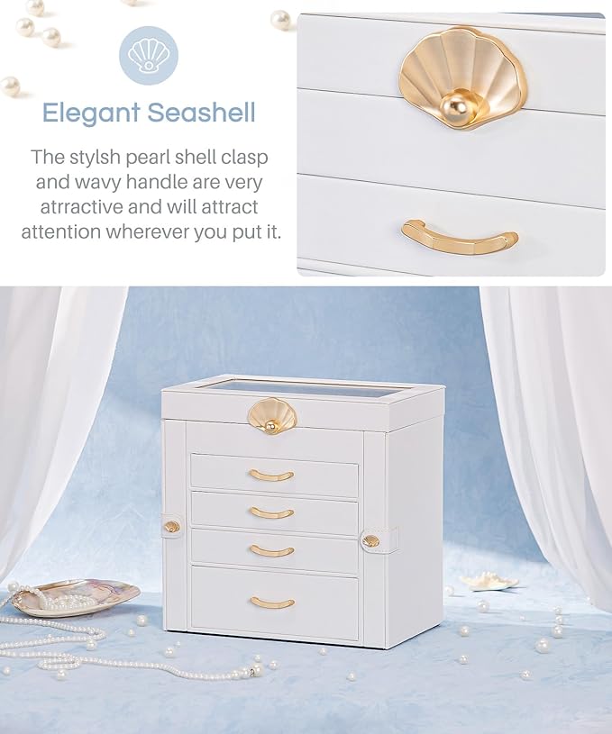 Enthralite Jewelry Box with 4 Drawers : Jewelry Display Organizer for Earrings Necklaces - Gift for Girls Women | White