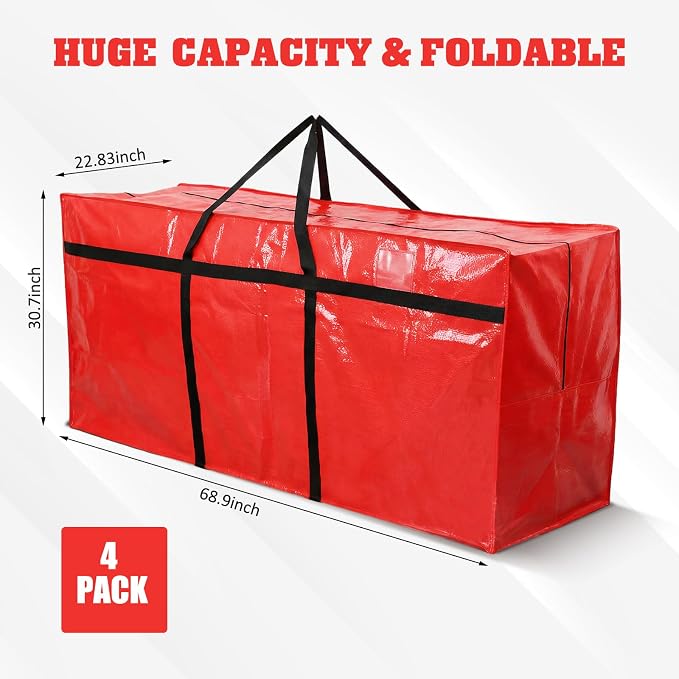 Windyun 4 Pack 195 Gallon Extra Large Moving Bags XXL Heavy Duty Storage Bag with Strong Zipper Handle Jumbo Big Tote Box Foldable for College Dorm Travel Clothes Duffle Blanket Pillow(Red)