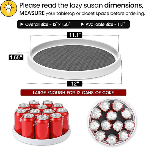 12-Inch Non-Skid Turntable Lazy Susan Organizer [4 Pack] - Spinning Rack for Cabinet Table Top, Pantry Organization Storage, Kitchen, Fridge, Vanity, Countertop, Under Sink Organizing, Spice Spinner
