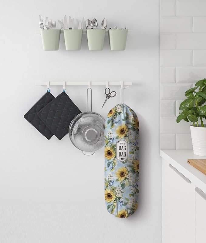 Sunflower Grocery Bag Holder,Plastic Bag Organizer Storage,Sunflower Kitchen Decor 23" x 9"