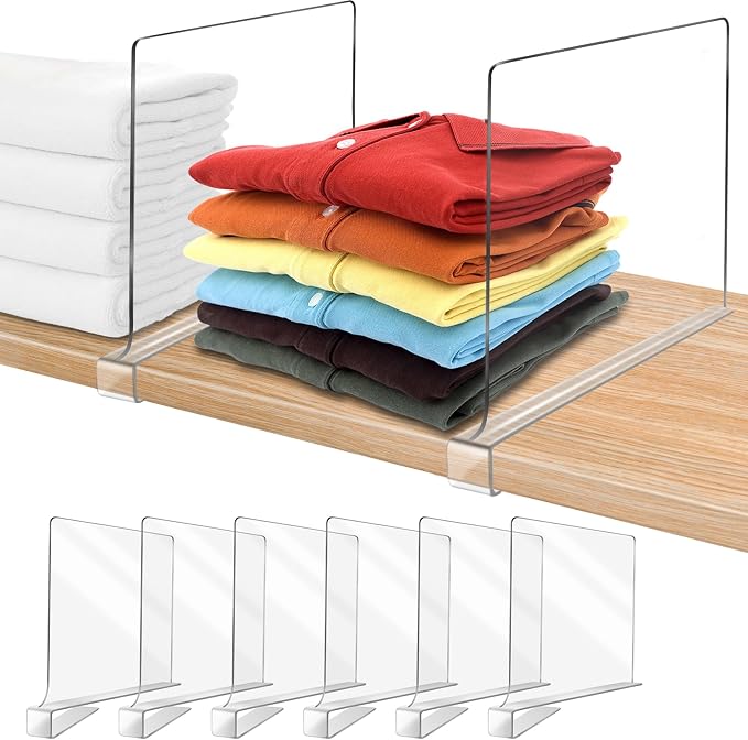 11 Inches [Extra Tall Version] Clear Shelf Dividers for Closet Organization and Storage, 6 Pack Purse Organizer for Closet Acrylic Adjustable Bookshelf for Organization, Perfect for Sweater, Clothes