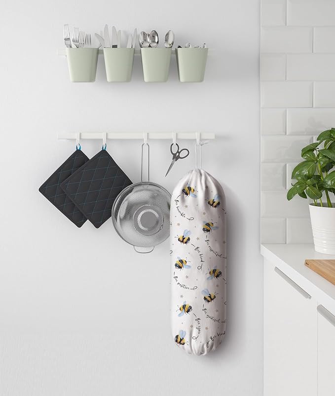 Bumble Bee Plastic Bag Holder,Grocery Bag Organizer Storage Funny Positive Bee Decor 23" x 9"