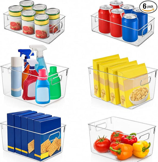 6 Pack Kitchen Organizers And Storage Clear Plastic Storage Bins Fridge And Pantry Organizers Food Cabinet Countertops Cupboard Bathroom Organizers